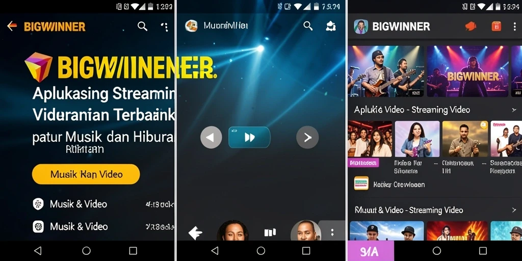 Antarmuka aplikasi BIGWINNER dengan fitur Streaming Video yang menarik
