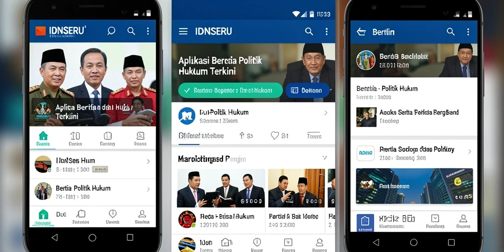Tampilan antarmuka aplikasi IDNSERU dengan berita terkini politik dan hukum.