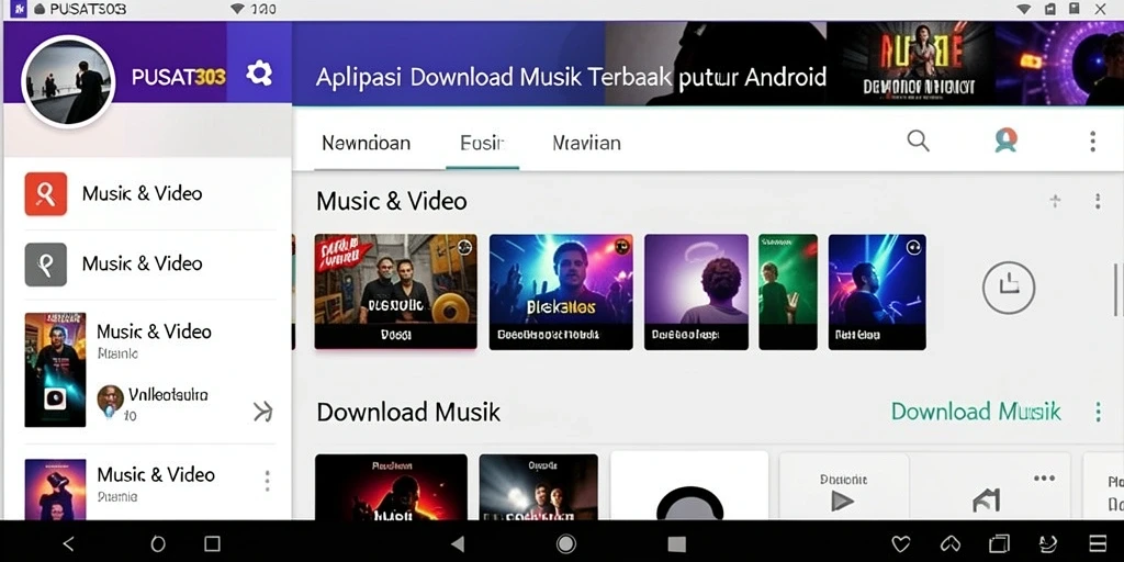 Antarmuka PUSAT303 untuk download musik yang mudah dan cepat.