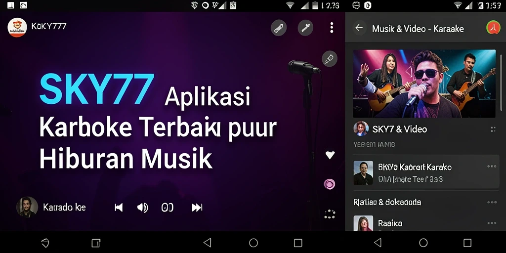 Tampilan antarmuka pengguna aplikasi Karaoke SKY77 yang menarik dan modern.