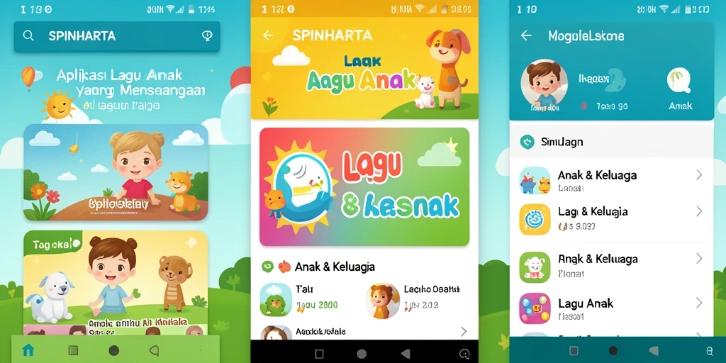 Antarmuka ceria dengan lagu-lagu anak yang menggembirakan.