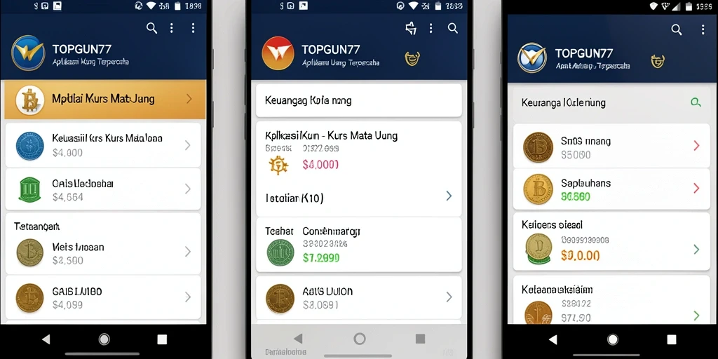 Tampilan antarmuka utama aplikasi Kurs Mata Uang TOPGUN77.