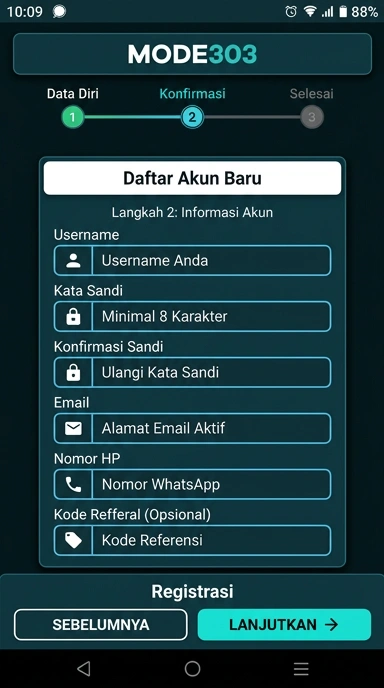 Daftar Akun Baru mode303 untuk Pengguna Android