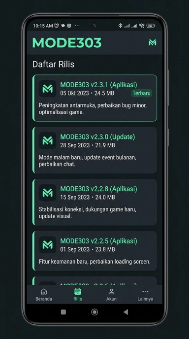 Riwayat Versi mode303 untuk Pengguna Android